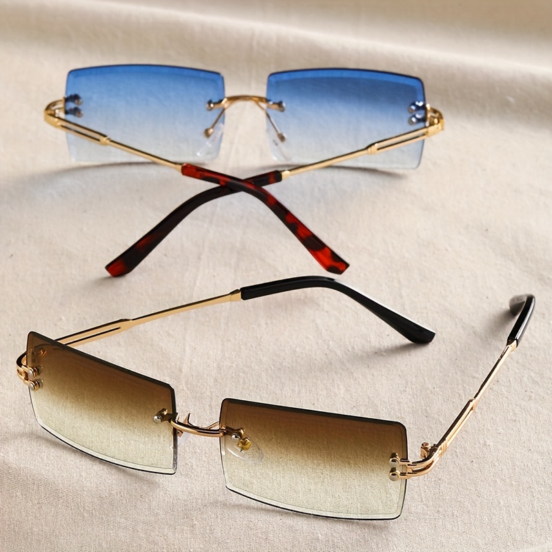 Fashion Rimless Sunglasses Small Square Frame Driving Glasses For Women Men