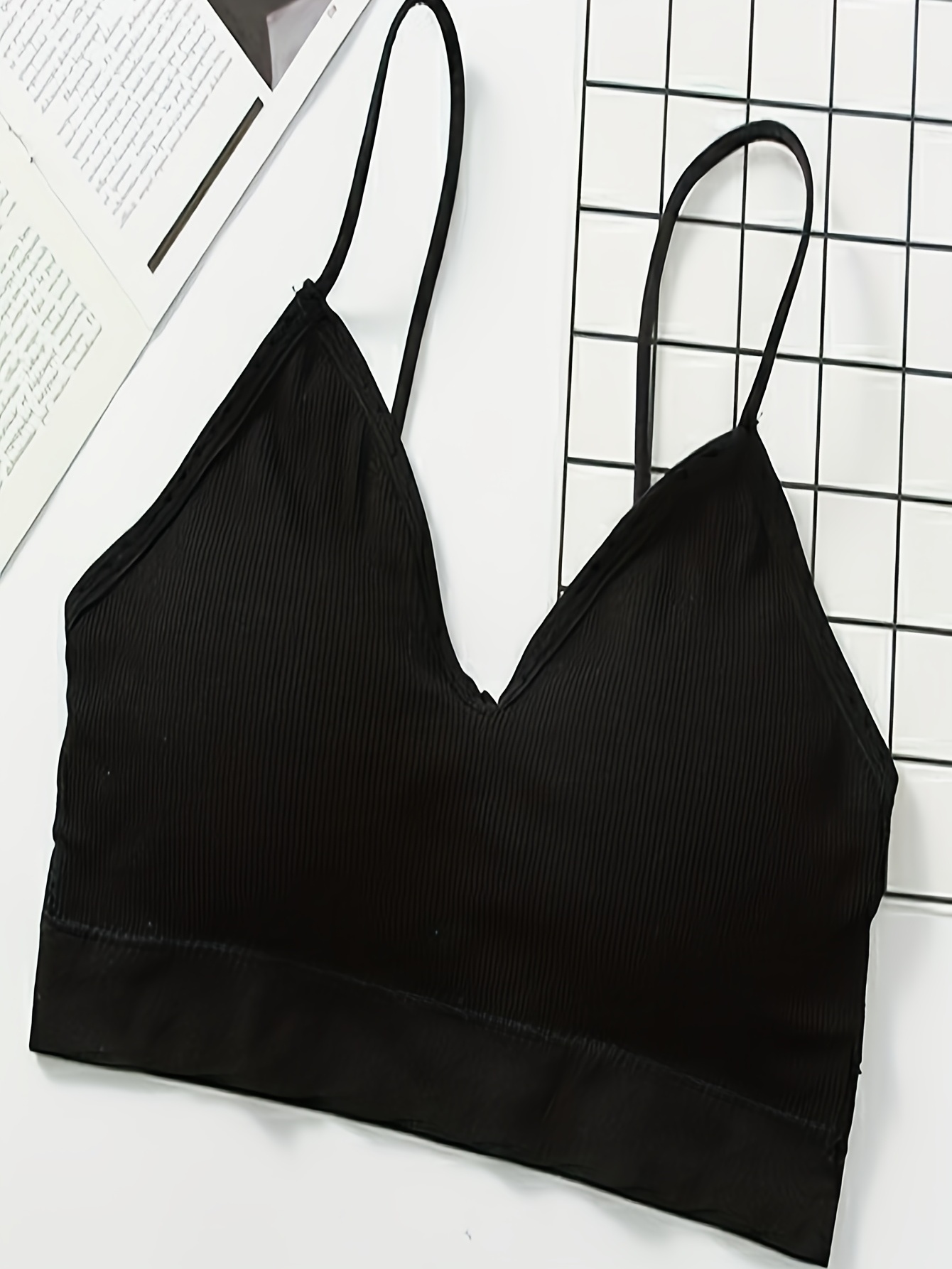 Solid Ribbed Wireless Bras Comfy Breathable Double Straps - Temu