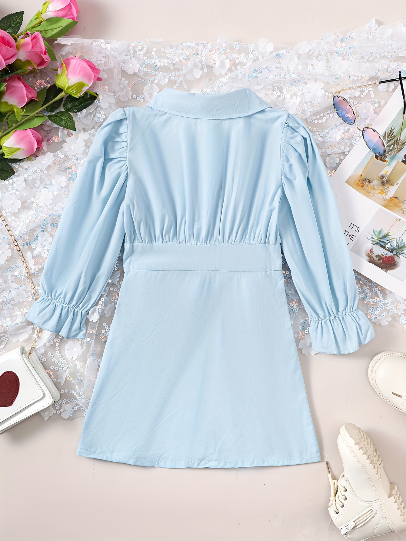 toddler girls solid long sleeve lapel dress comfy dresses spring fall everyday outdoor party gift