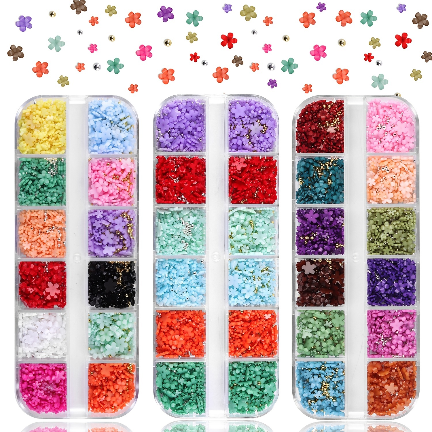 Flowers Nail Art Decorations, White Blossom Beads Pearl Nail Sequins Design  Set, Floral Studs Rhinestone Gems for Nail Stickers Decals Foils, Women