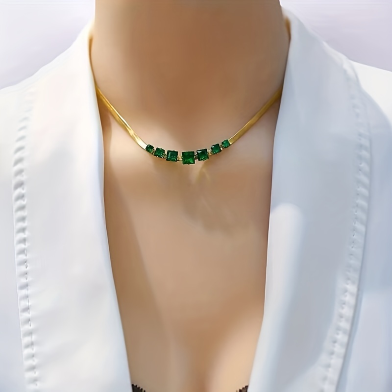 Vintage Geometric Gemstone Necklace 18K Stainless Steel Chain