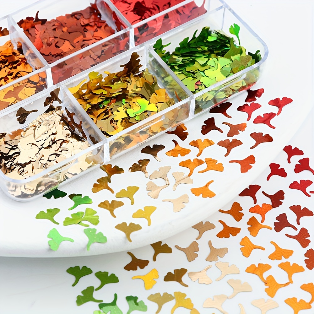 Autumn Ginkgo Leaf Nail Glitter Holographic Flake Set