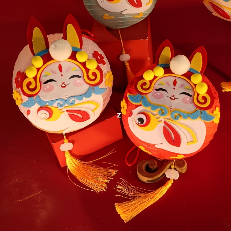  4pcs Red Mid-Autumn Festival Lantern DIY Chinese
