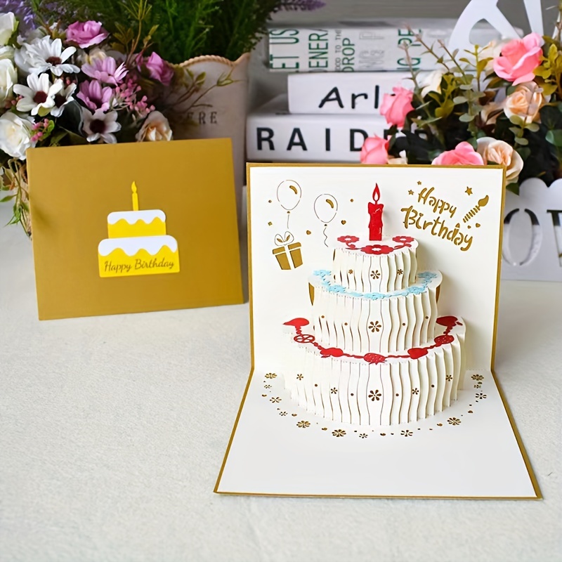 1pc Carte De Vœux D'anniversaire 3D Mignonne Carte De Vœux - Temu