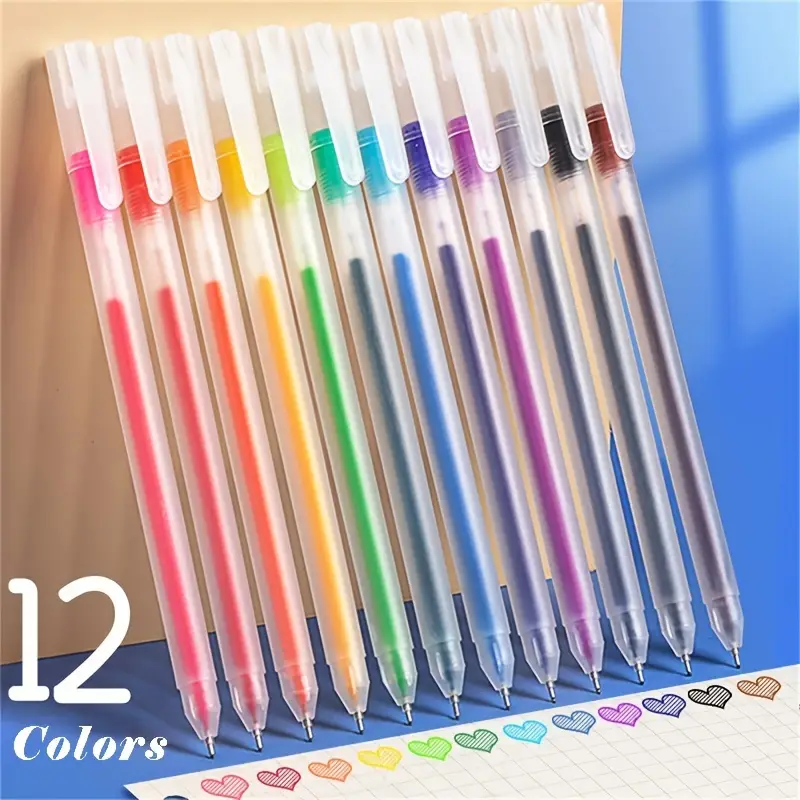 12 pz/pacco, set di penne colorate gel, penne colorate, penne multicolori  da 0,5 mm, penne a punta fine, penne estetiche, penne per la scuola, set di