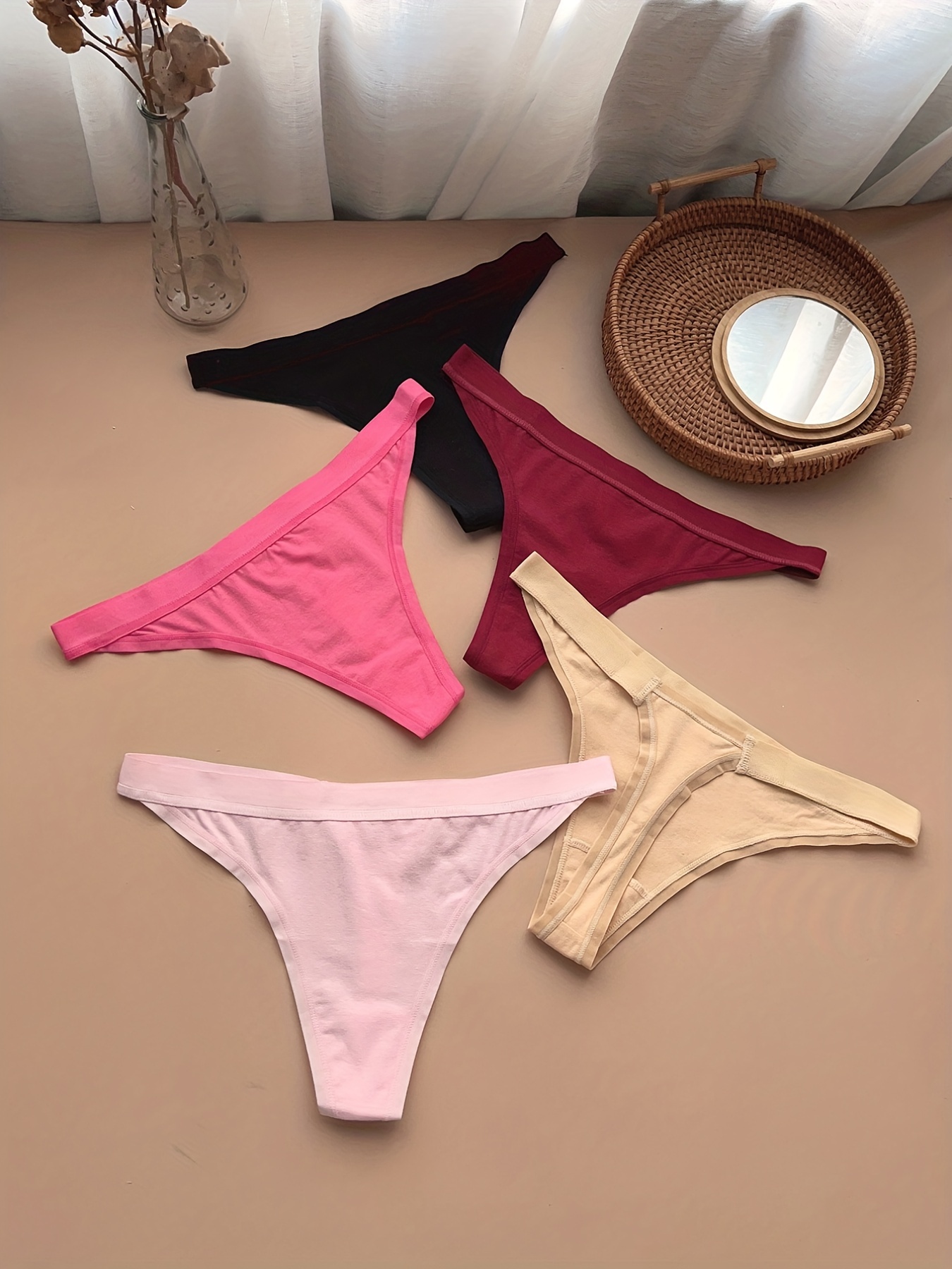 5pcs Semi sheer Seamless Cotton Thong Panties Skin friendly - Temu