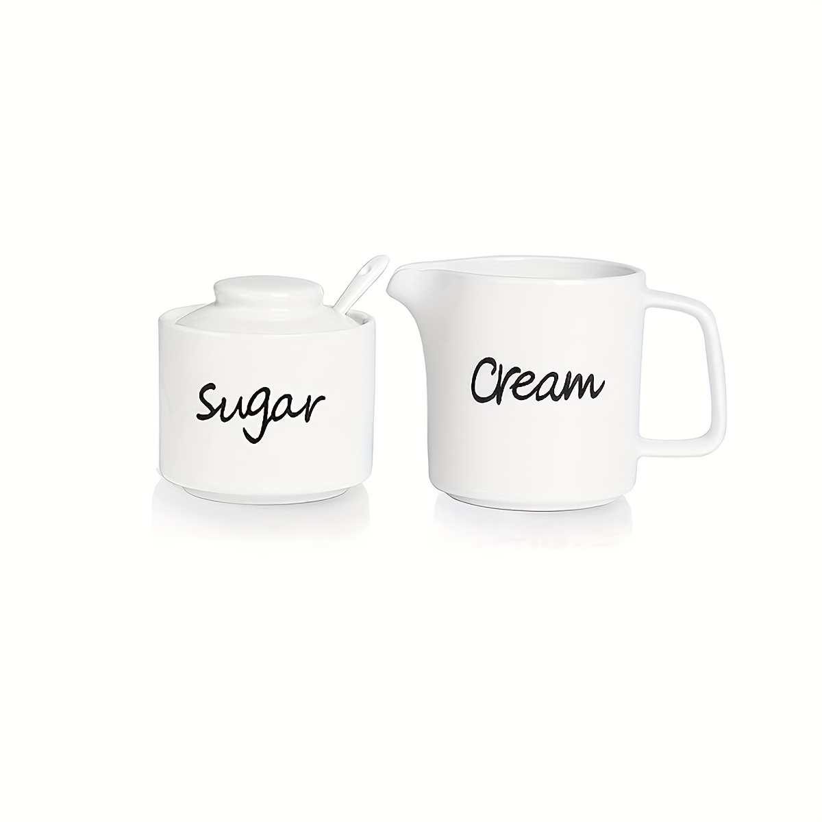 Sugar and Creamer Set, Cream Container and Sugar Holder Set for Coffee Bar,  Farmhouse Sugar Bowl with Lid and Spoon, Ceramic Sugar Dispenser and