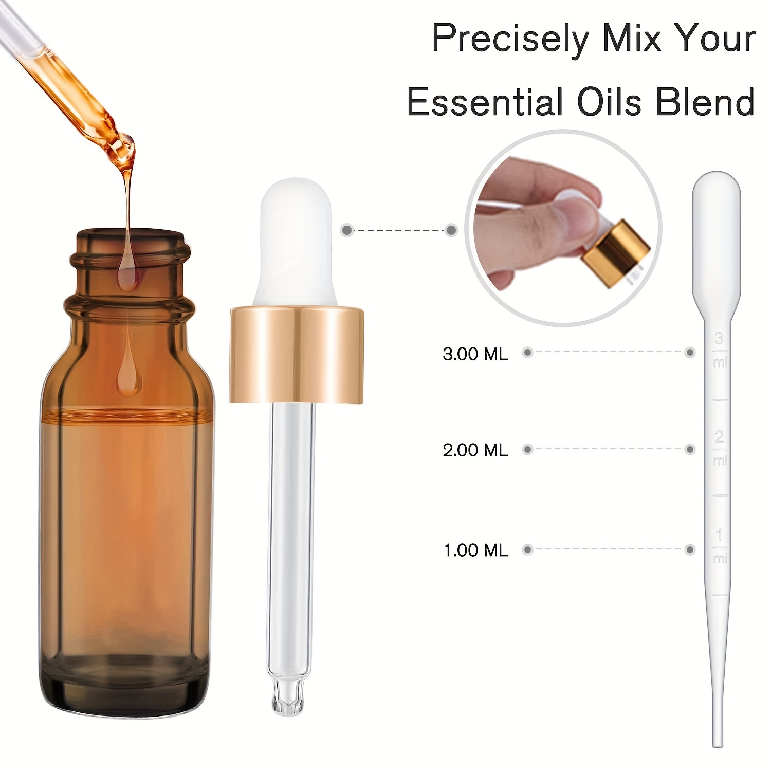 Culinaire Glass Dropper Bottle Amber Glass Dropper Bottles for Essential Oil Serum and Liquid Extract with Glass Eye Droppers and Gold Glass Pen 24