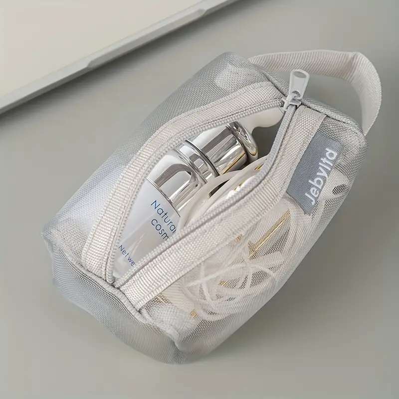 Square Mesh Storage Bag Portable Mesh Zipper Cosmetic Bags - Temu