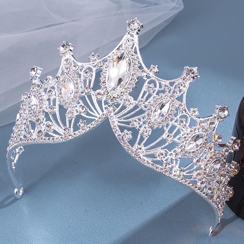 3 Silver Rhinestones Crown with Pearls - LO Florist Supplies