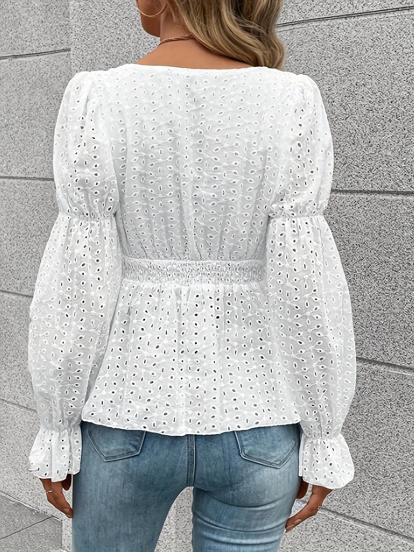 Women's Long-Sleeve Eyelet Square-Neck Top