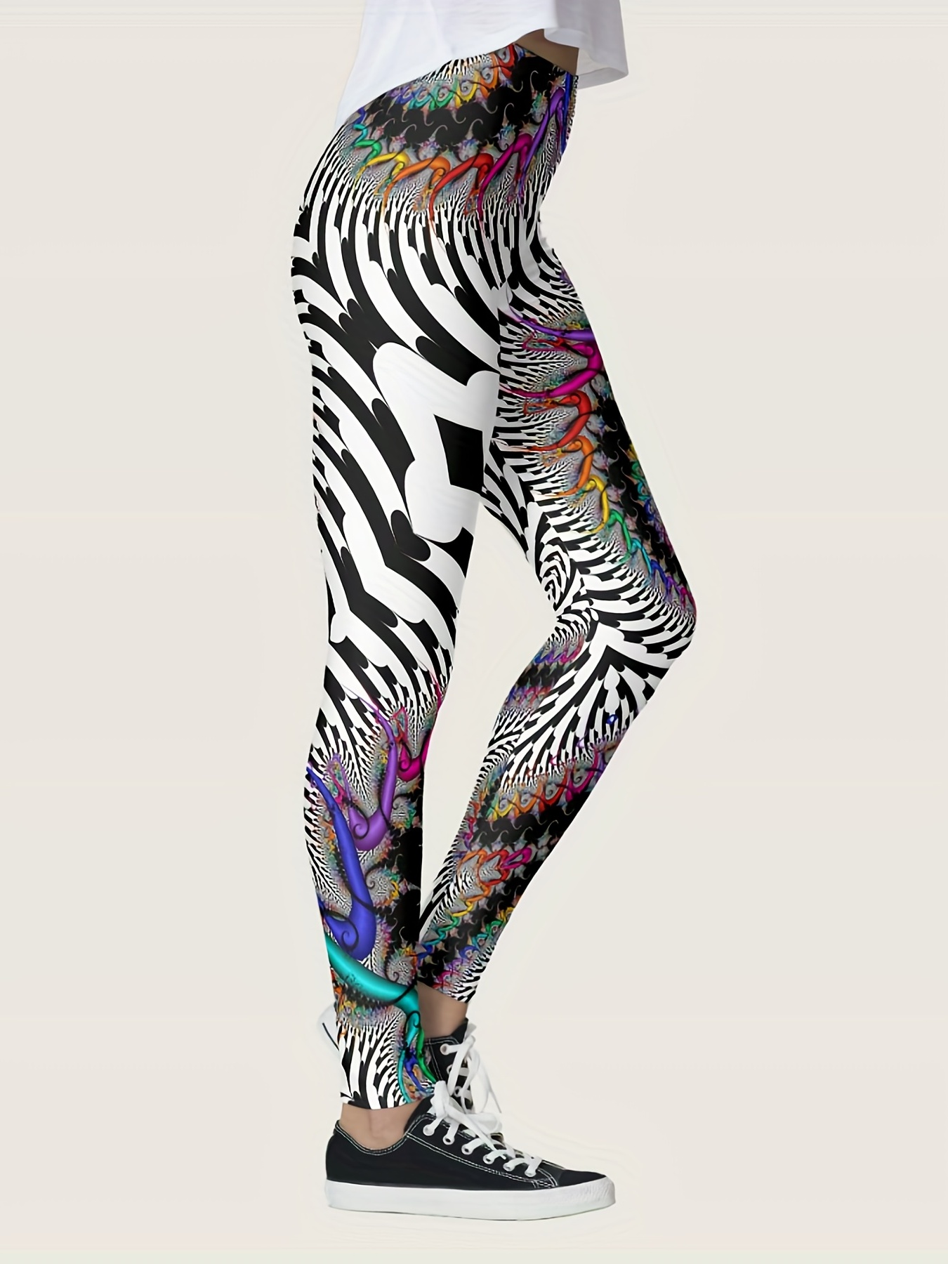 Colorful Geometric Pattern Printed Yoga Sports Leggings - Temu