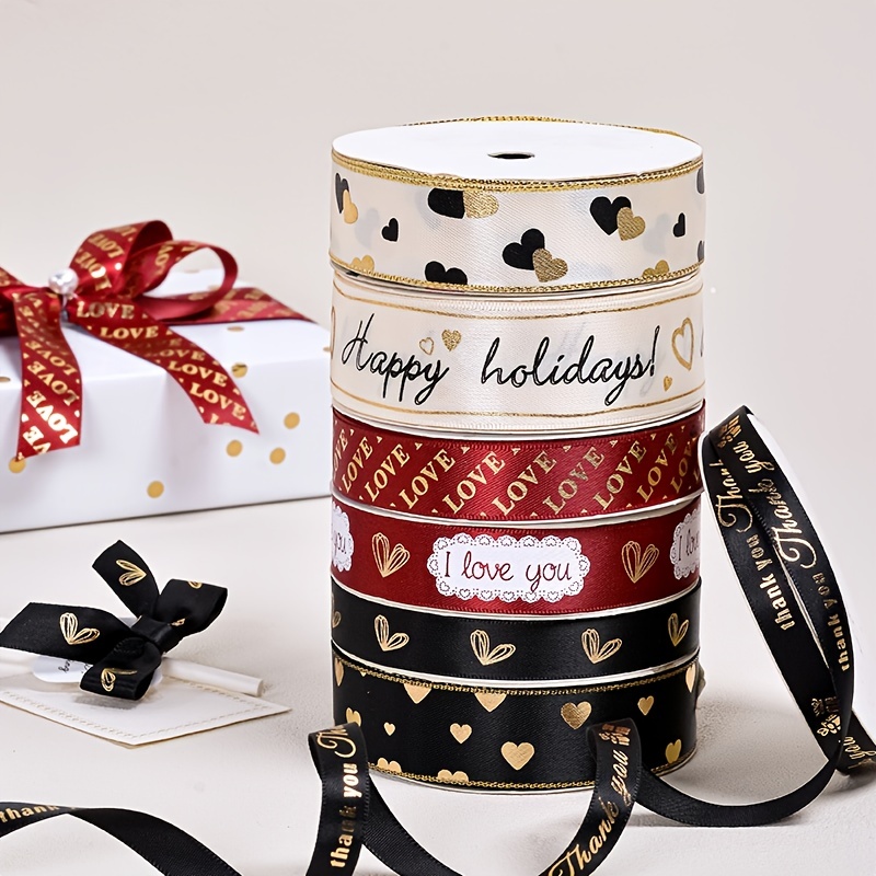 Black Red Printed Golden Gift Wrapping Ribbon Christmas - Temu