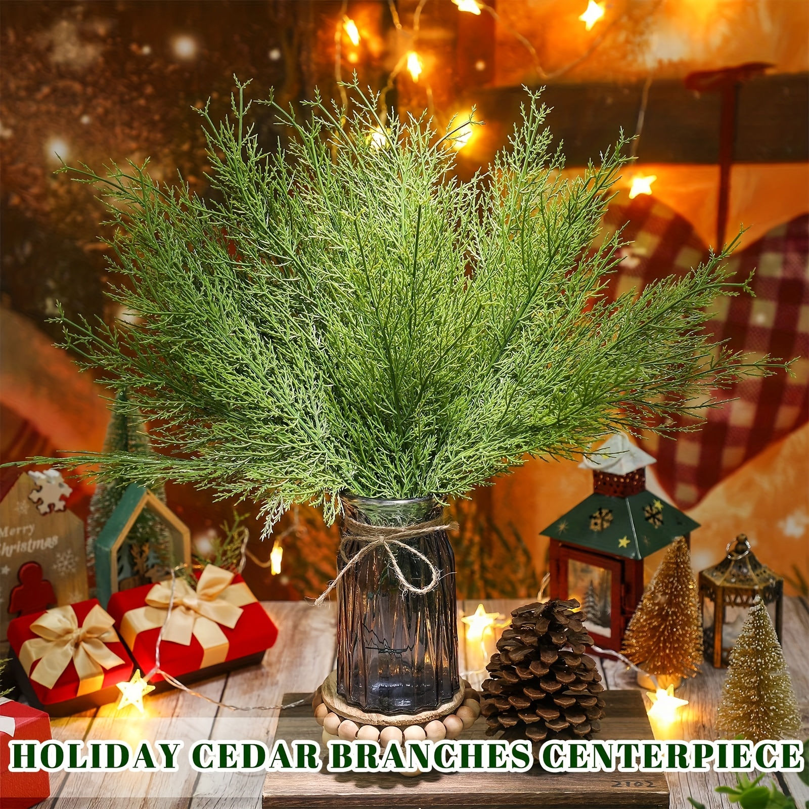 15pcs, Artificial Snowy Cedar Branches, Artificial Cedar Sprigs Picks, Faux  Cedar Twig Stems Christmas Greenery Picks And Sprays For Cedar Garland Wre