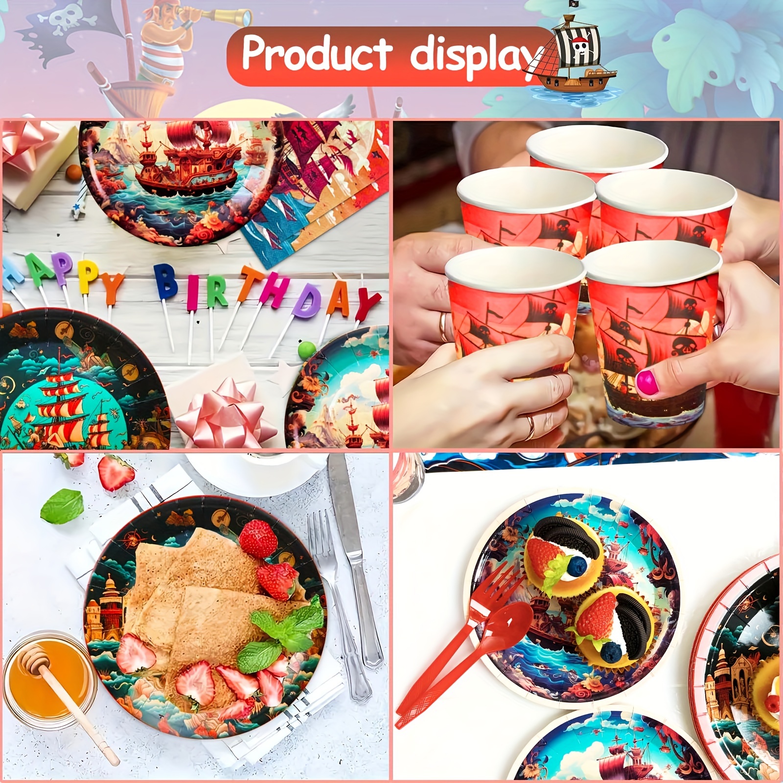 Pirate Theme Disposable Tableware Happy 1st Birthday Party Decorations Kids  Napkins Paper Plates Pirate Birthday Party Supplies