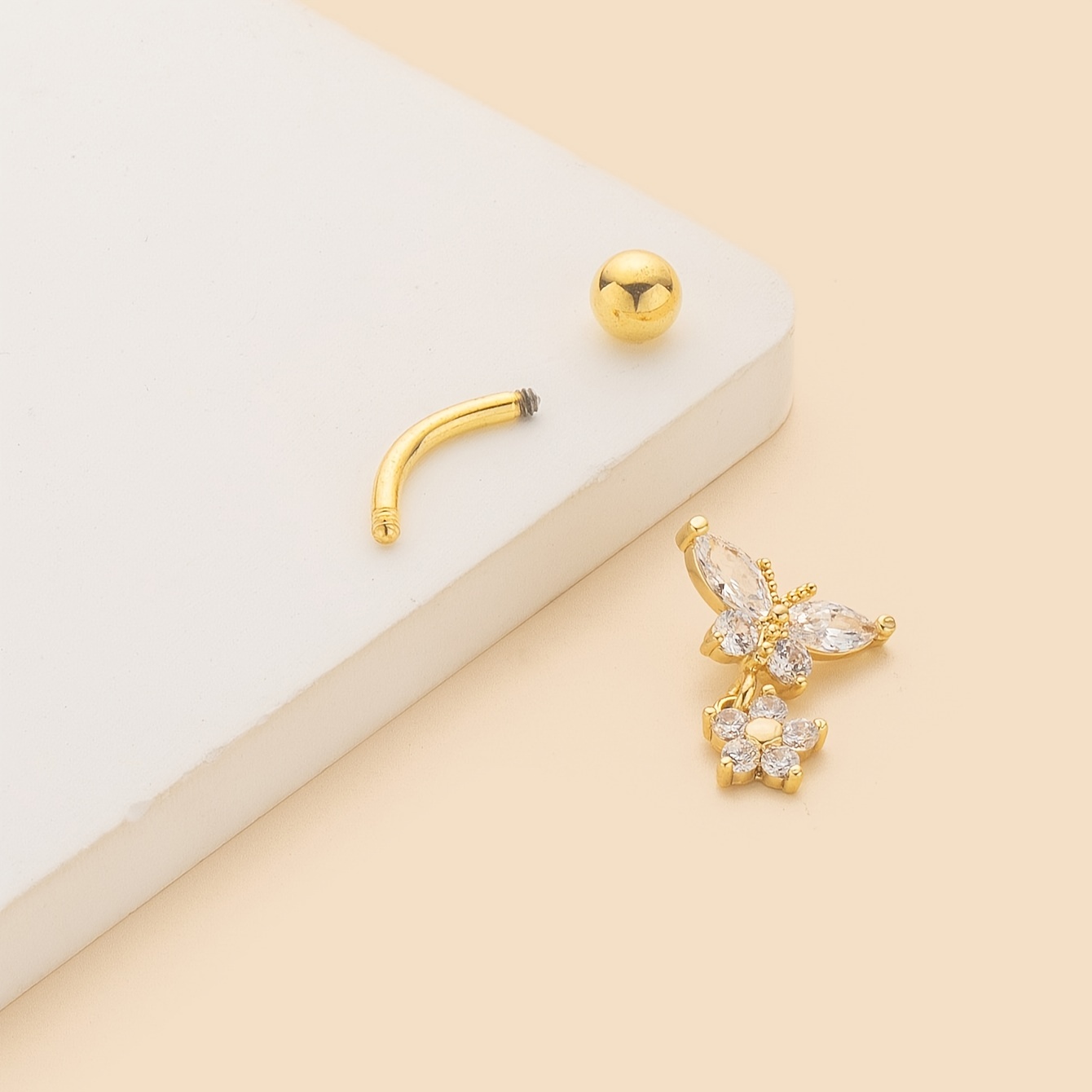 luxury white cz flower butterfly belly button ring elegant navel nail body piercing jewelry 1pc details 6