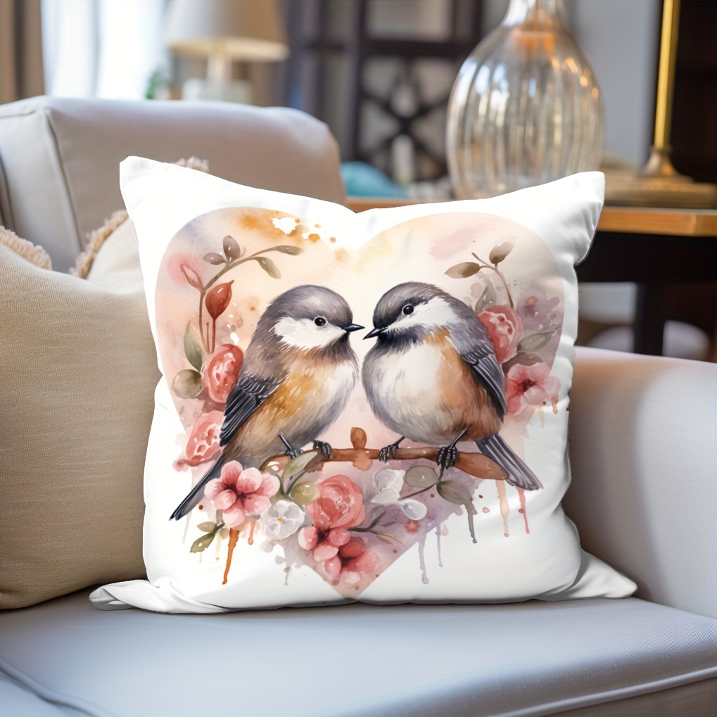 Bird Printed Pillow Case, Decorative Cushion Case, Sparrow Pillow