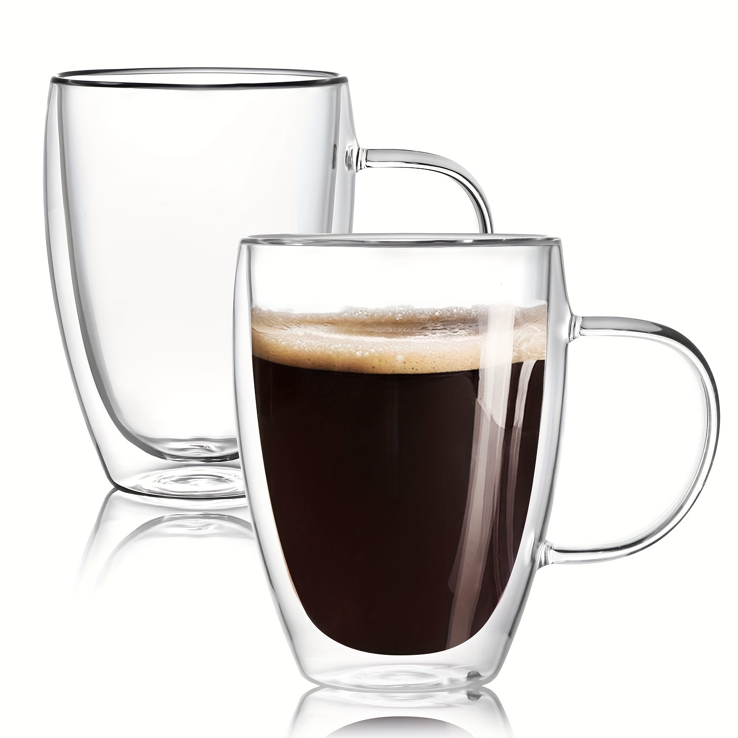 6.8 oz Double Wall Insulated Glasses Espresso Cups with Handle Clear Glass  Coffee Mug Set for Cappuccino Tea Latte Beverage, Glasses Heat Resistant  Dishwasher Microwave Safe 