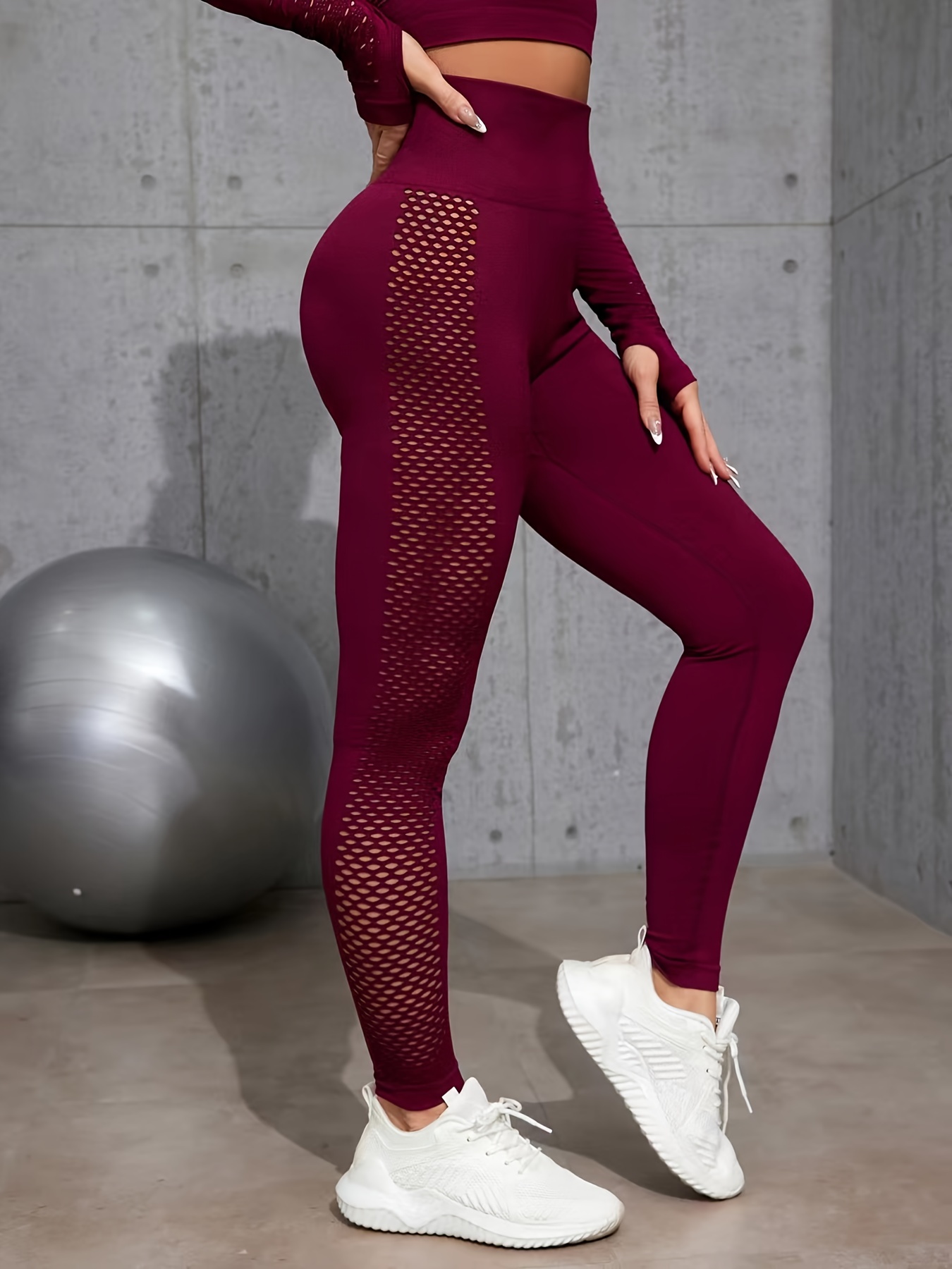 Sexy Mesh Stitching Yoga Leggings, Stretchy Fitness Slim Fitting Sports  Pants, Women's Activewear - Temu Portugal