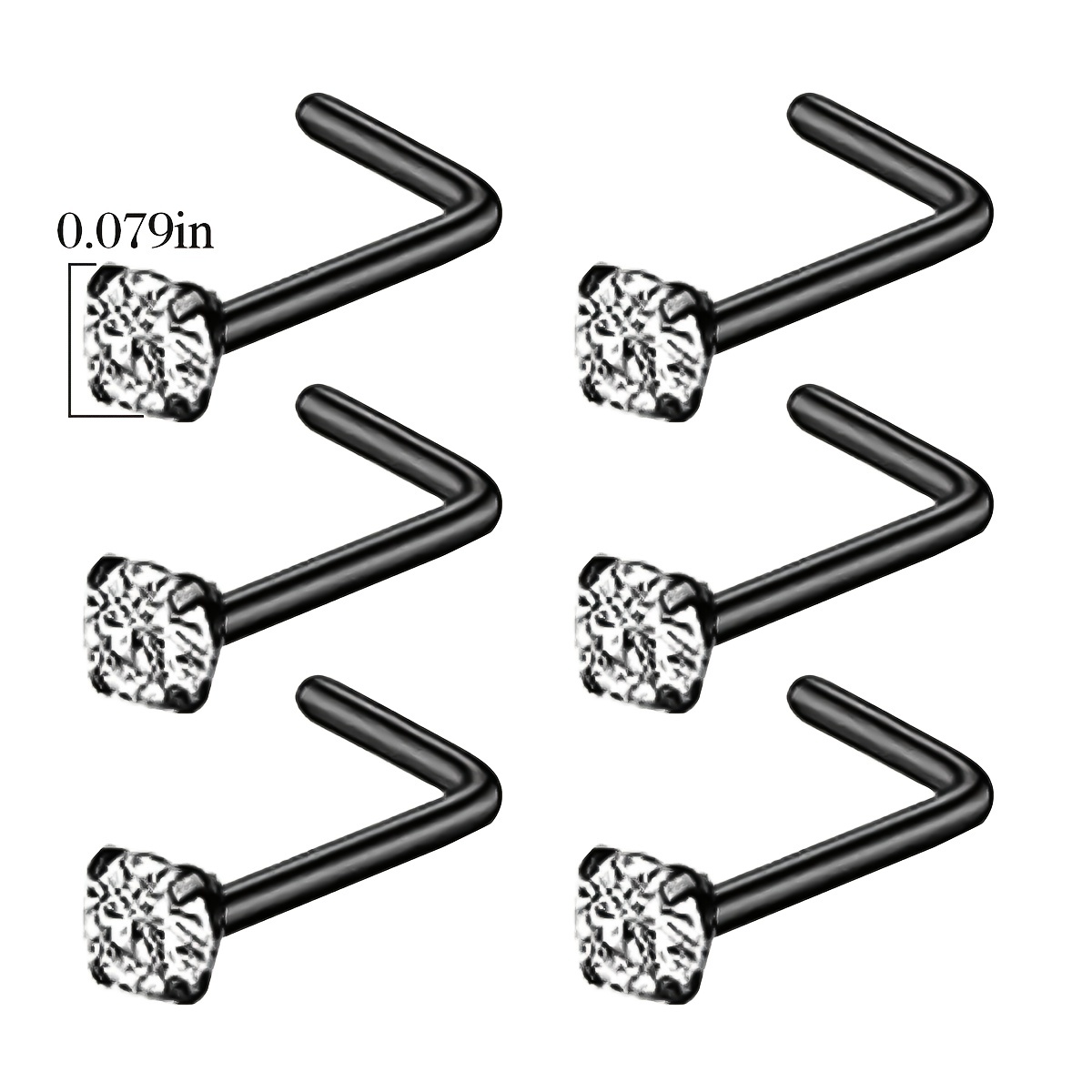 6pcs L Shape Nose Ring Set, Body Piercing Jewelry