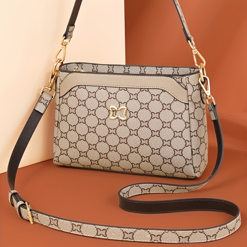 

Classic Geometric Pattern Shoulder Bag, All-match Zipper Square Crossbody Bag, Trendy Women's Purse