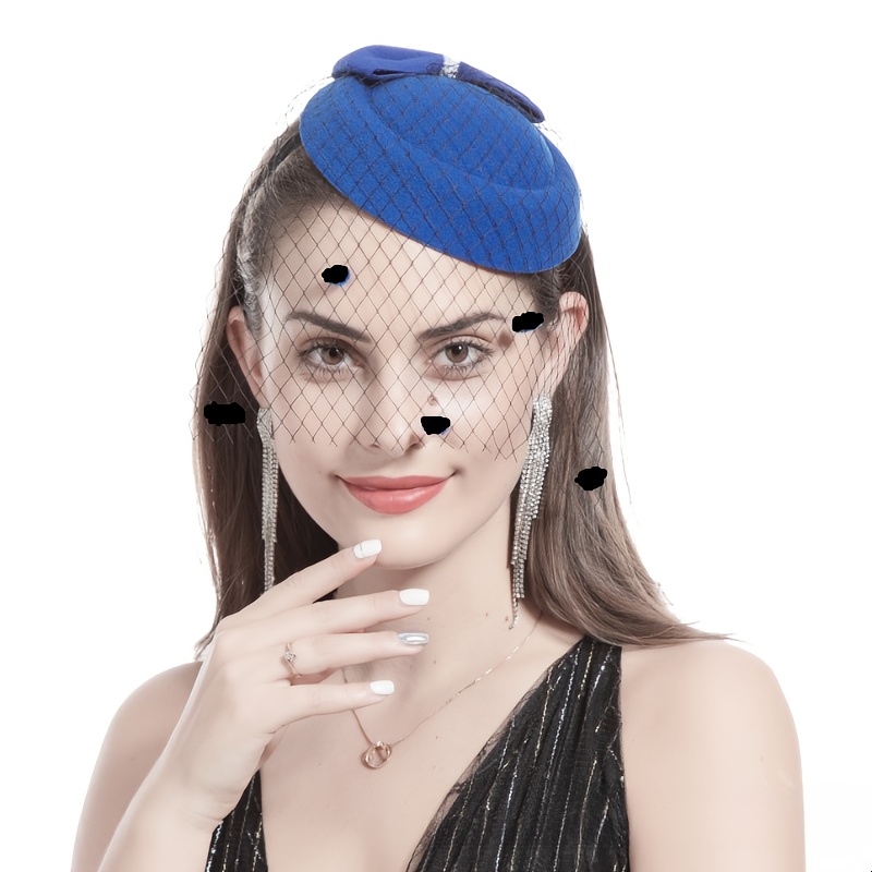 Faux Pearl Mesh Head Piece Hat with Bow Hair Accessories