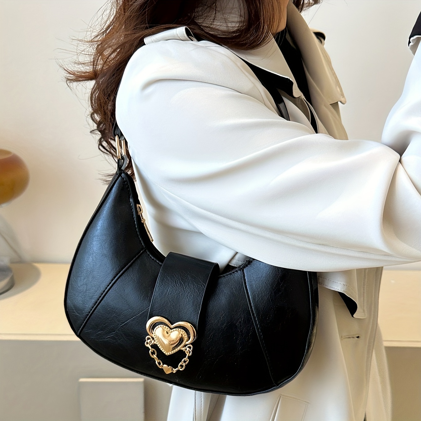Solid Color Fashion Underarm Bag, Simple Casual Pu Leather Half Moon Bag,  Women's Trendy Versatile Shoulder Bag & Handbag - Temu Netherlands