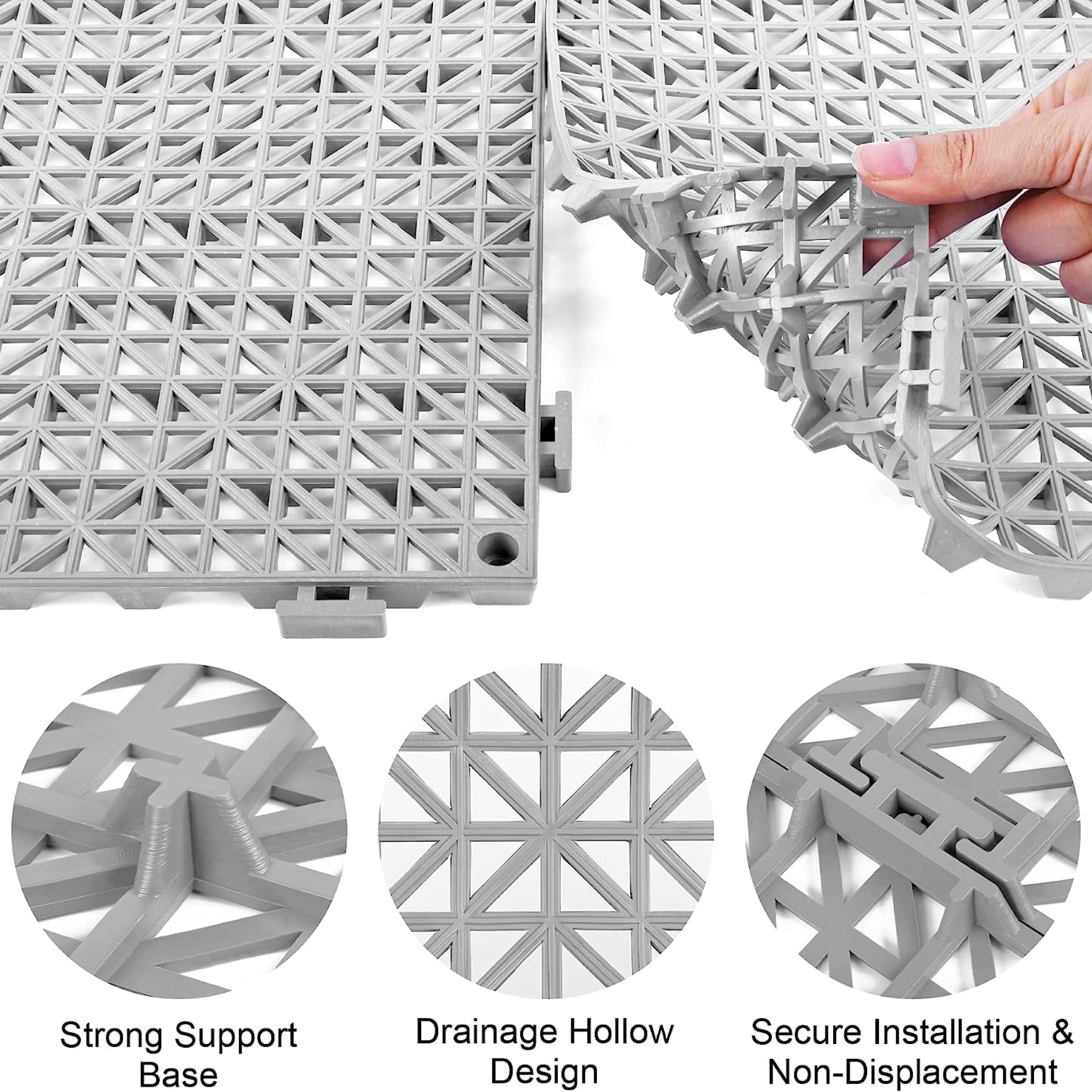 Durable DIY Tile with Interlocking Plastic Base Interlocking Non