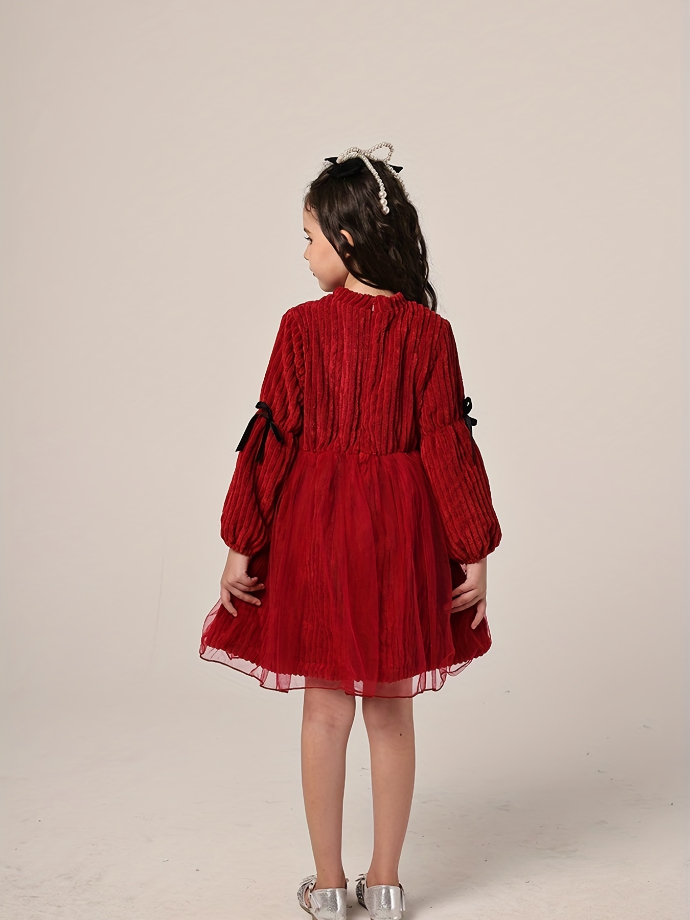 Little Girls' Velvet Spliced Tulle Long Sleeve Vintage Tutu - Temu