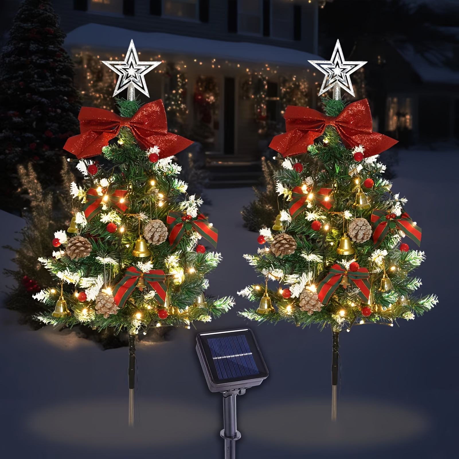 One two Solar Cedar Christmas Tree Lights 40 Four color Led - Temu