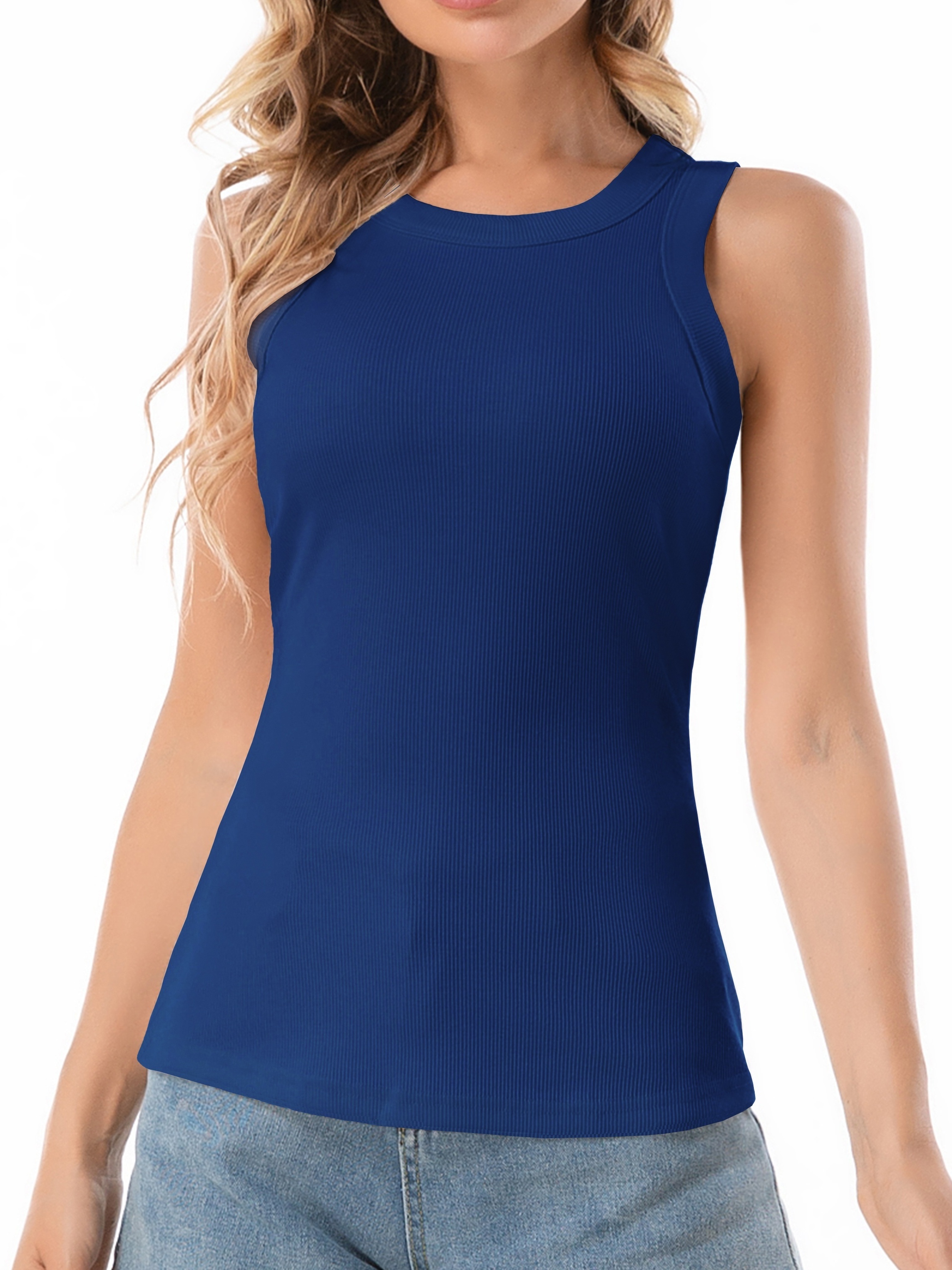 Women's Solid Color Rib knit Ribbed Tank Top Crew Neck - Temu