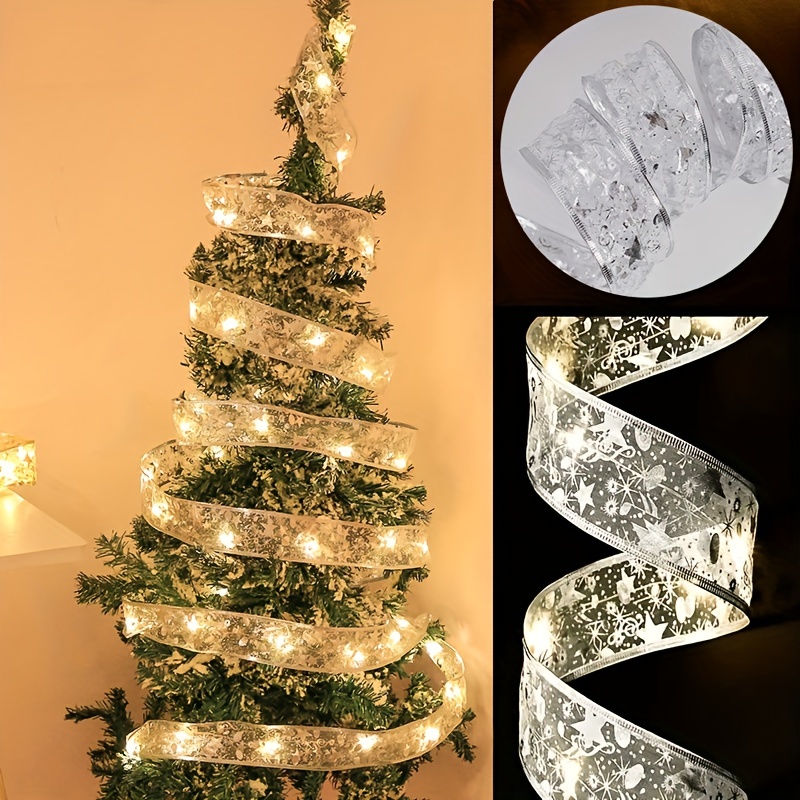 1pc Silver Christmas Light With Ribbon Fairy Light, For Christmas