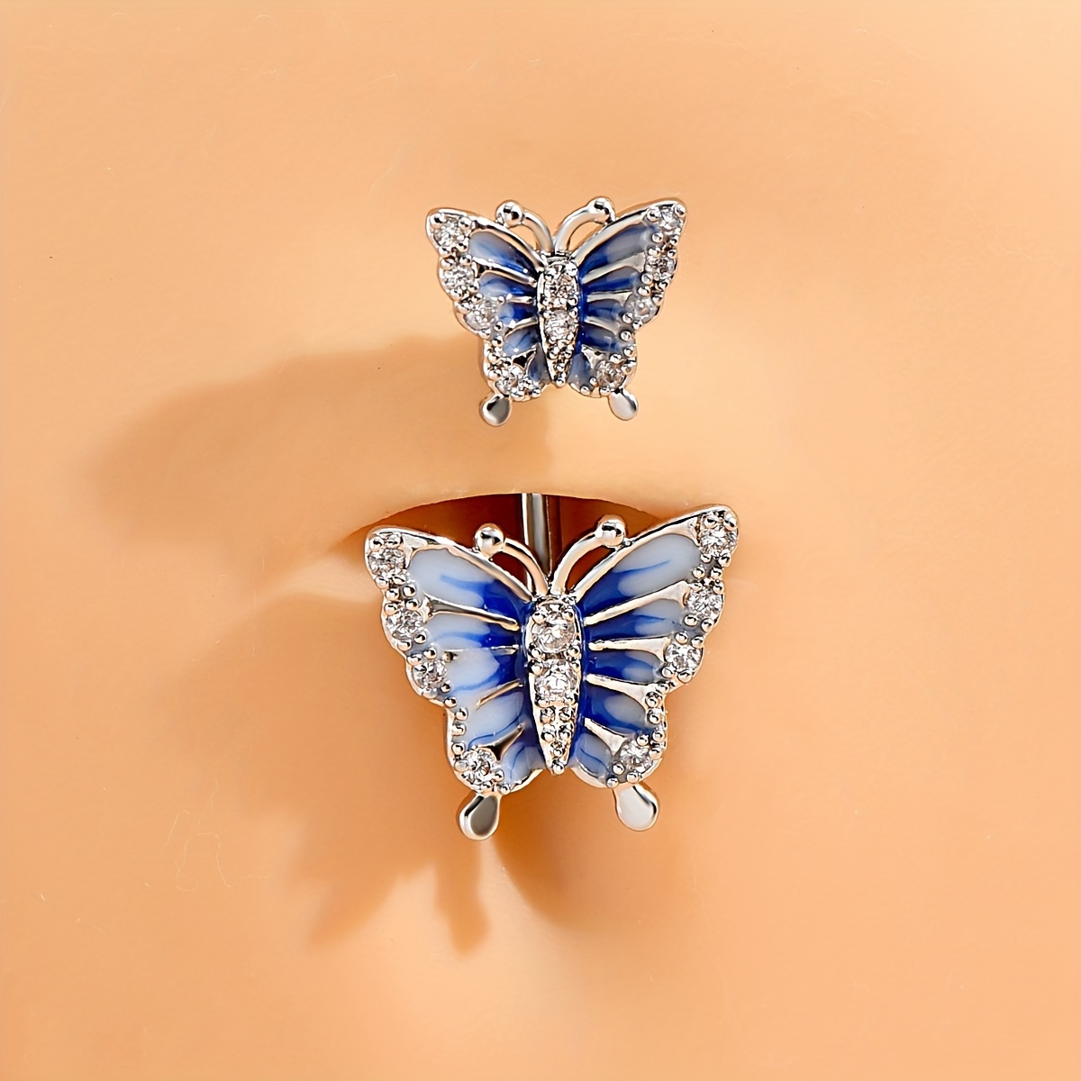 Double Butterfly Shape Belly Button Ring with Zircon, Vintage Style