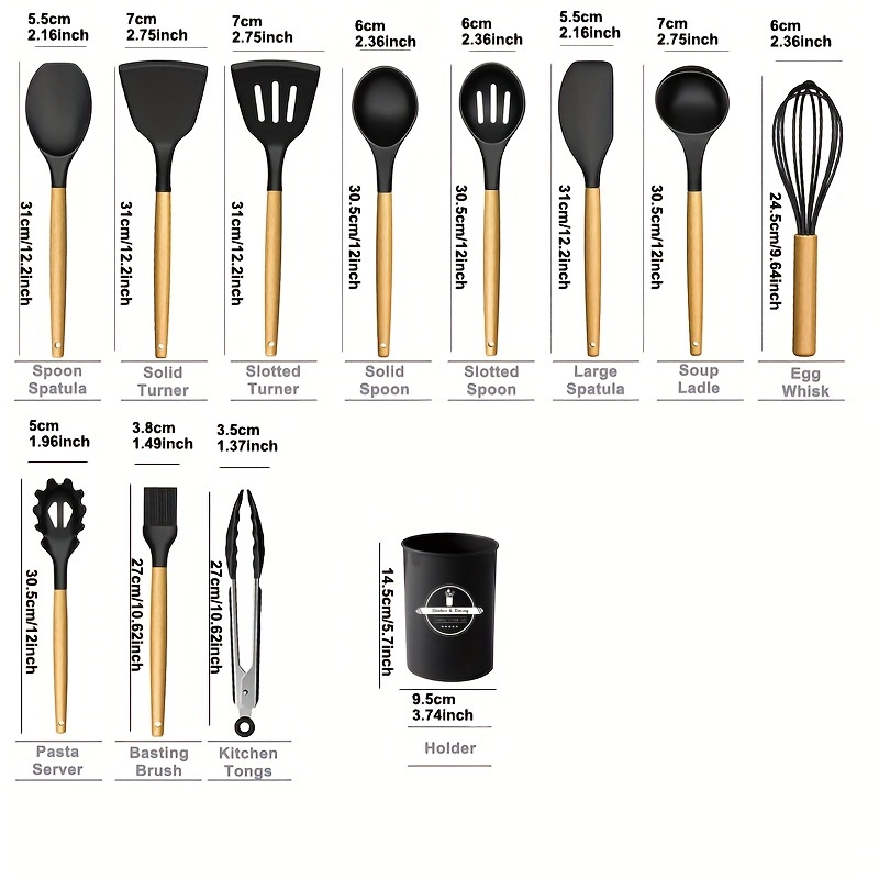 Set di utensili da cucina in Silicone da 12 pezzi antiaderente con manici  in legno-include utensili da cucina con pala accessori speciali per la  cucina - AliExpress