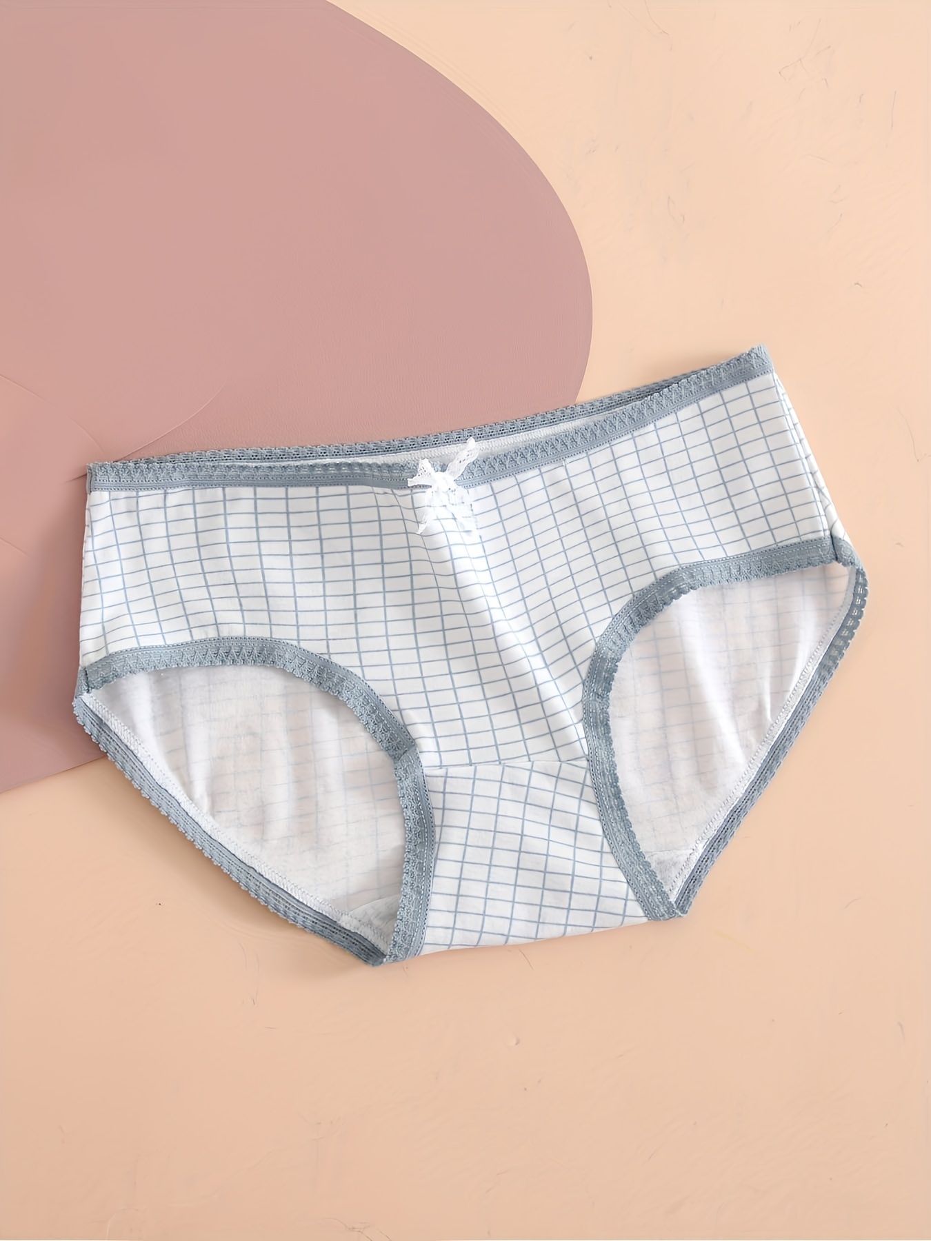 5pcs Heart & Plaid Print Briefs, Comfy & Cute Bow Intimates Panties,  Women's Lingerie & Underwear