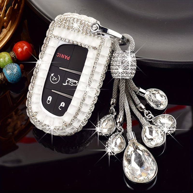 Silver Bling Car Key Holder Cover with Rhinestones for Tesla Model