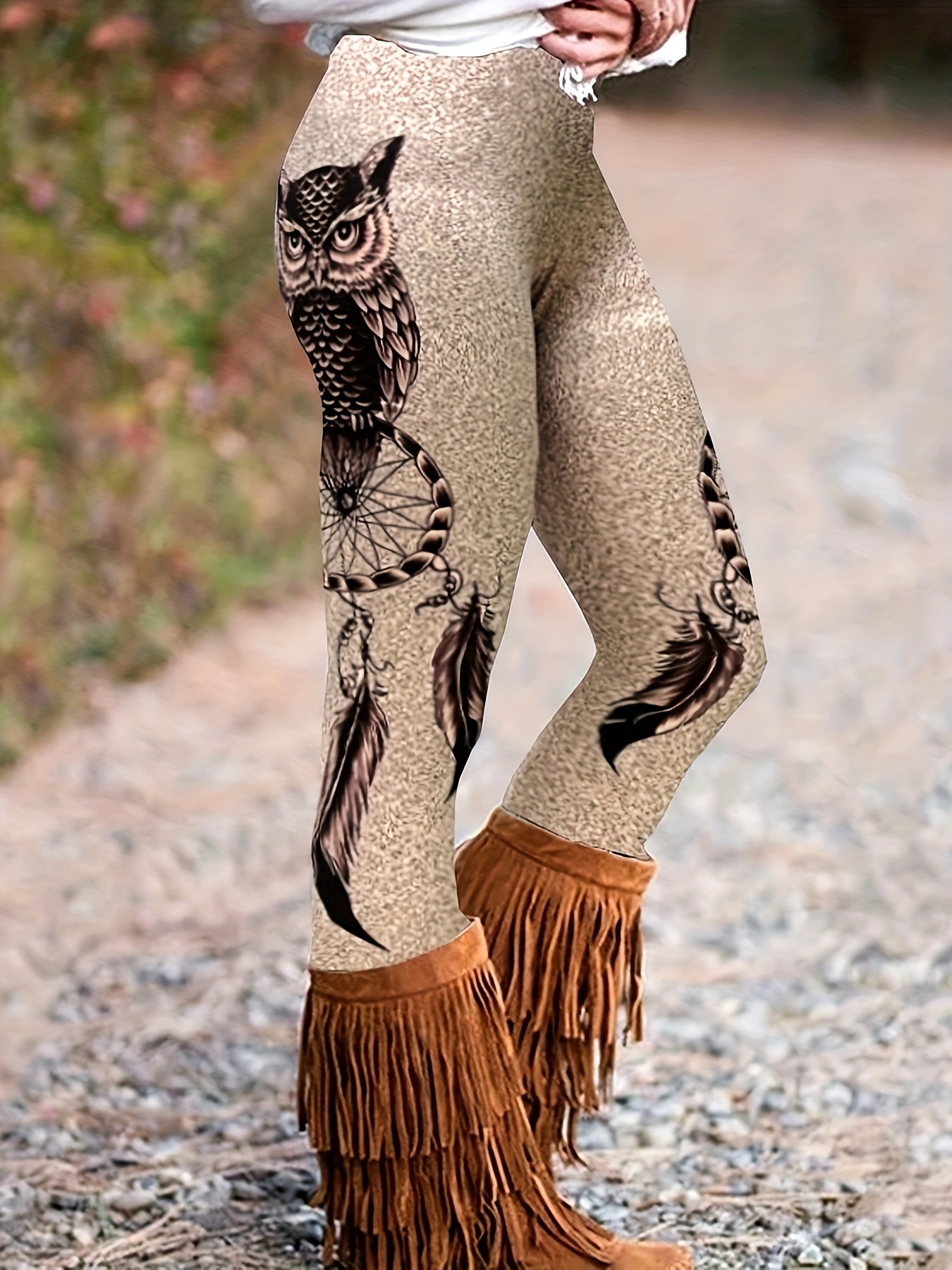 Fox Print Skinny Leggings Casual Elastic Waist Stretchy - Temu