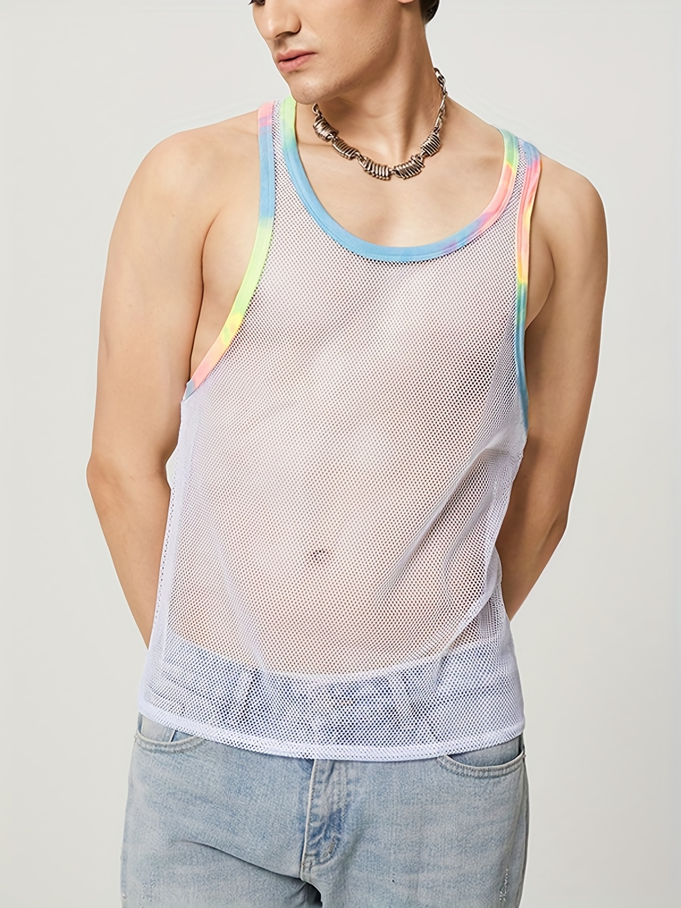 Men's Sheer Mesh Sleeveless Vest T Shirts Gym Fishnet Muscle - Temu