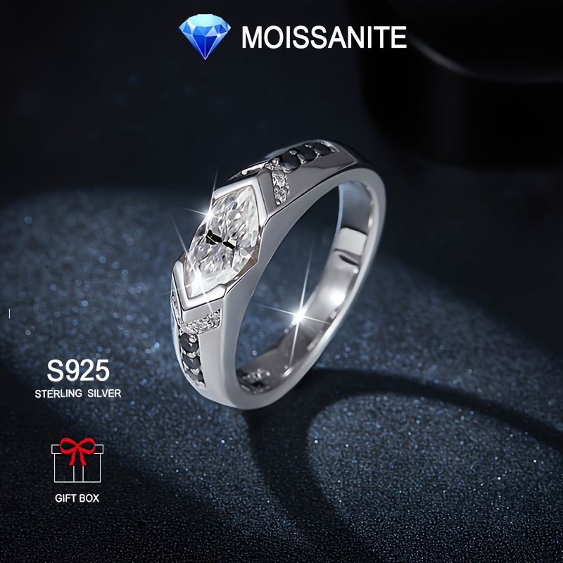 

Bague Moissanite 1pc 1ct 5*10mm Pour Hommes, Bague En Argent Sterling 925, Bague Magnifique À La Mode, Anniversaire Avec Boîte-cadeau