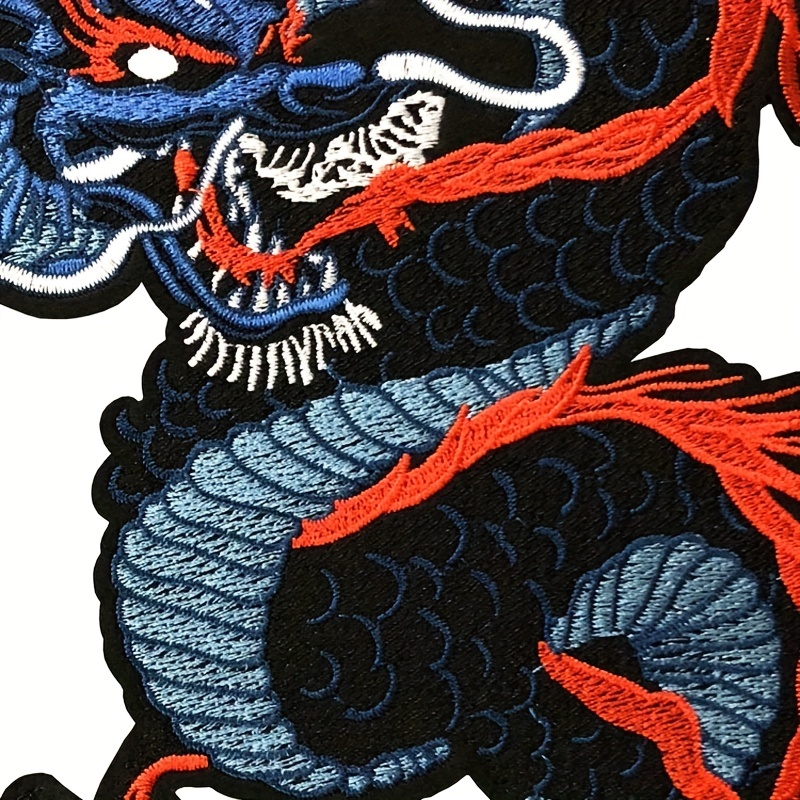 Large Red And Blue Dragon Embroidered Applique Iron On - Temu