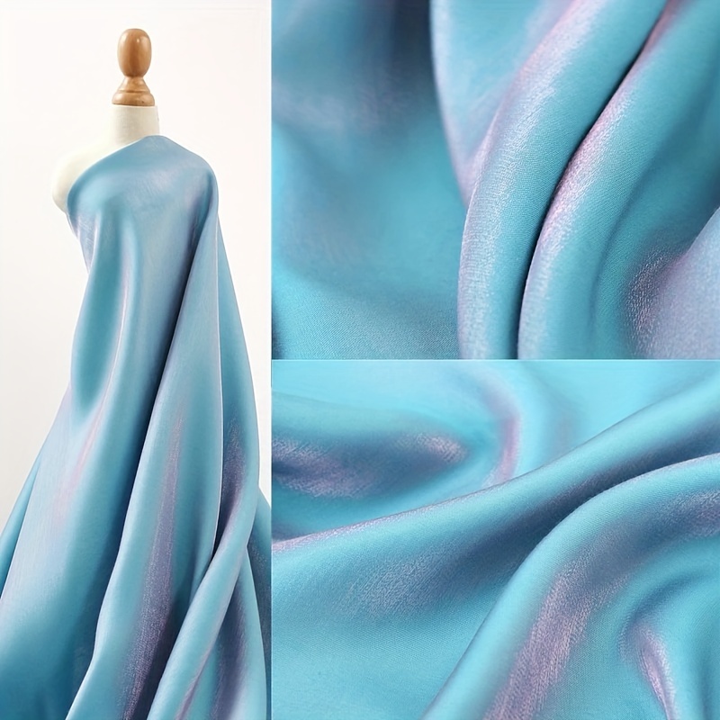 Silk Satin Fabric by The Yard Liquid Water Glossy Satin Fabric 150cm Wide  Sold by The Meter for Clothing Background Handmade(Color:Stone Cyan)