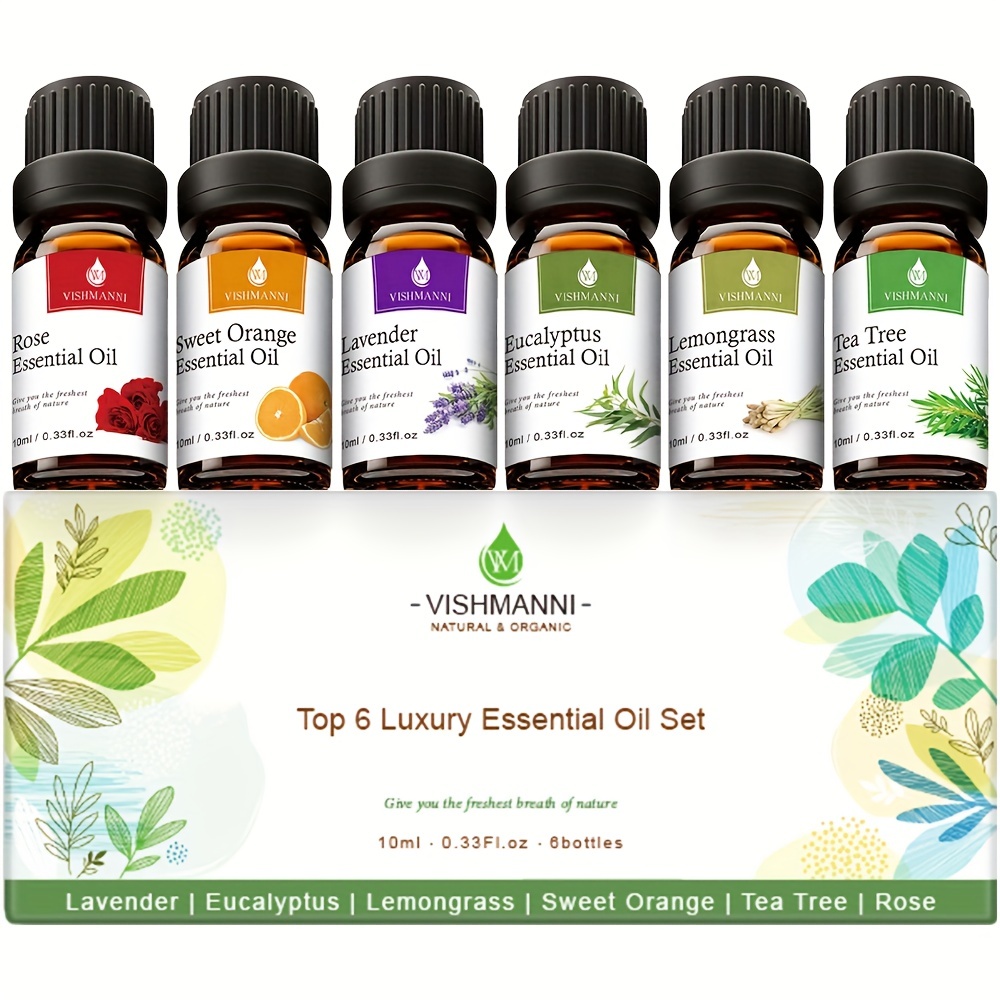 Essential Oils by PURE AROMA 100% Pure Oils kit- Top 6 Aromatherapy Oils  Gift Set-6 Pack, 10ML(Eucalyptus, Lavender, Lemon Grass, Orange,  Peppermint