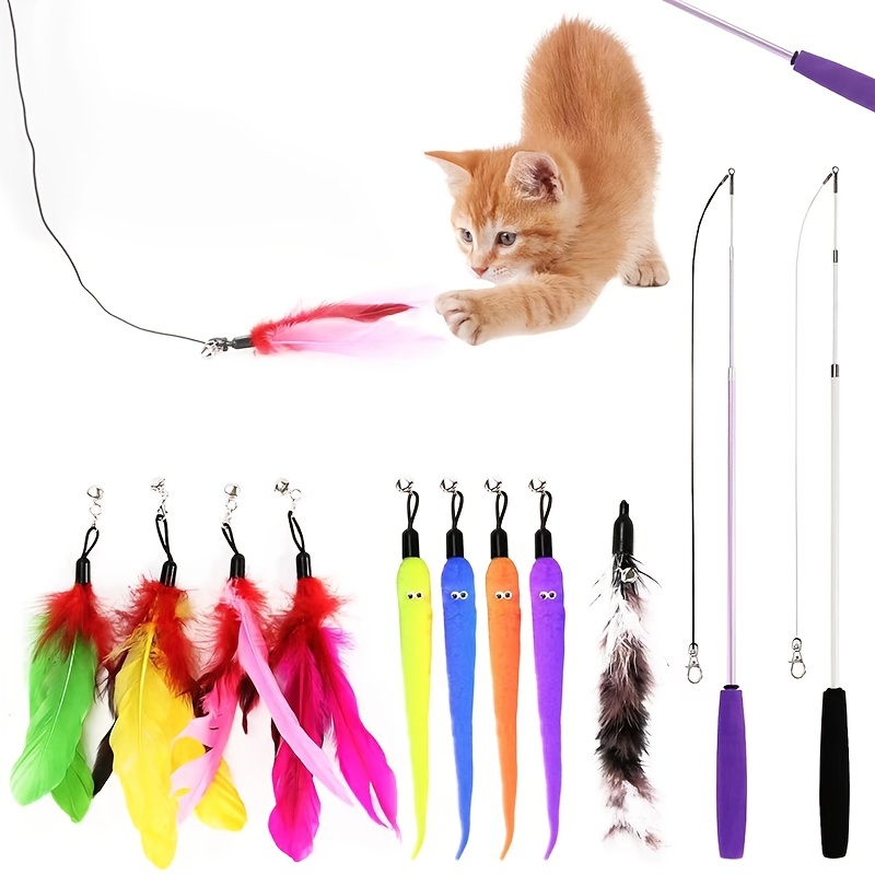 Feather Toy Cats Cat Toy Feather Wand Bell Cat Feather Toy - Temu