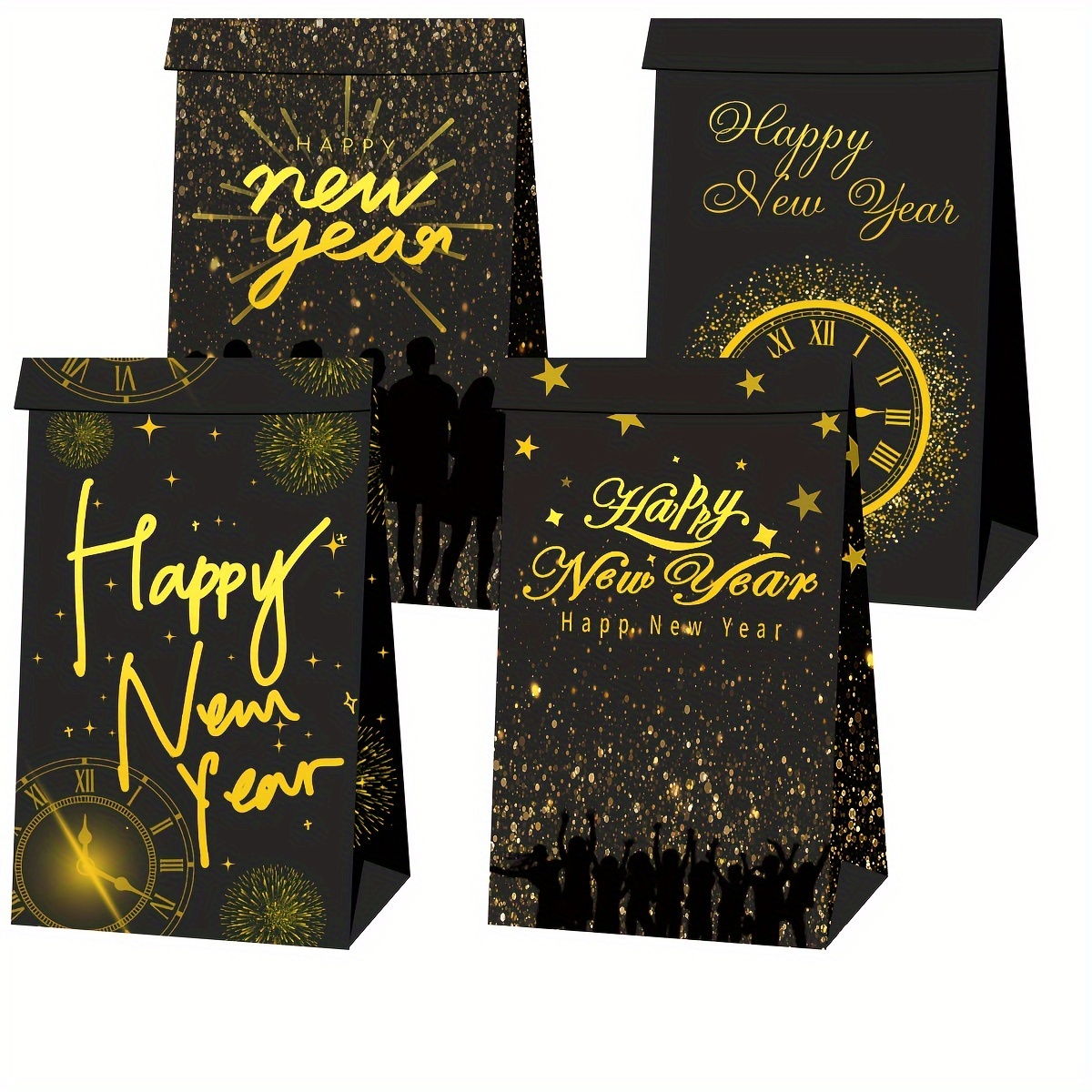 Golden Black Happy Birthday Gift Bags Golden Dot Birthday - Temu