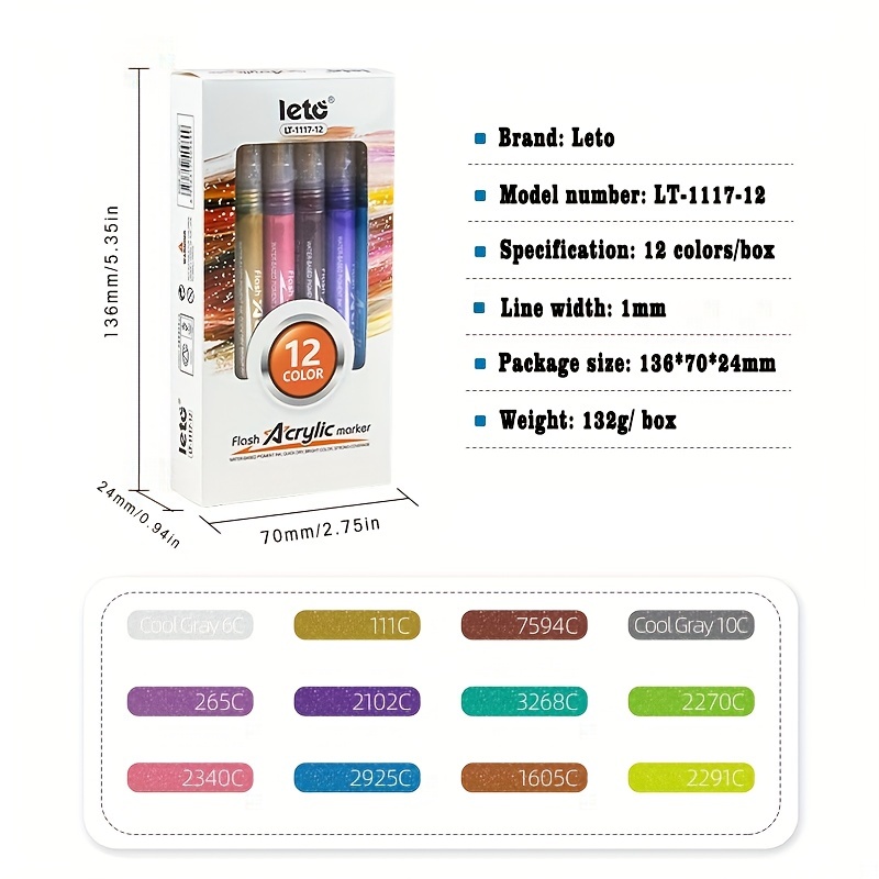 24 Acrylic Glitter Paint Pens 2 Packs of 12 Acrylic Paint Markers