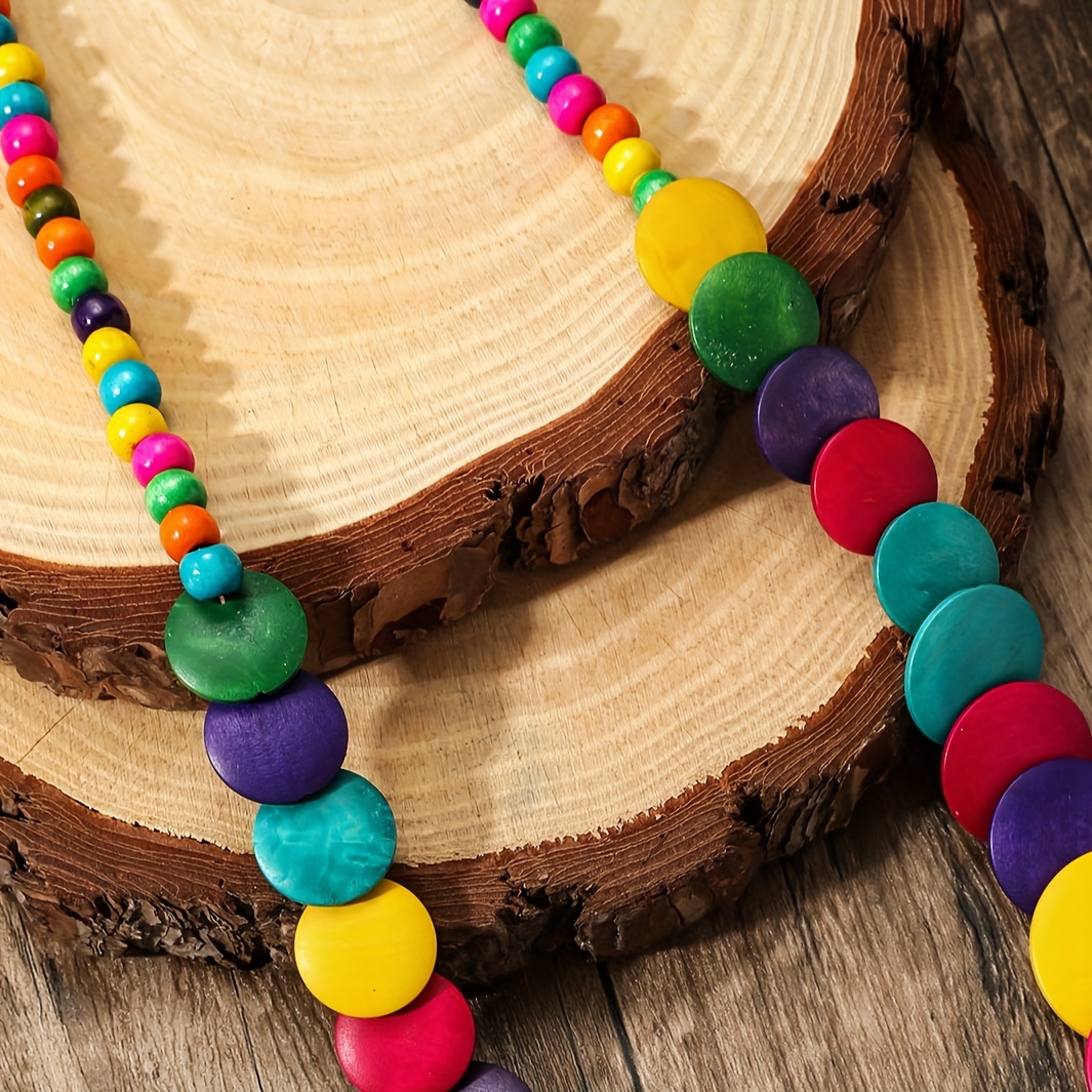 A Handcrafted Wooden Bohemian Beaded Necklace In Various – view 5