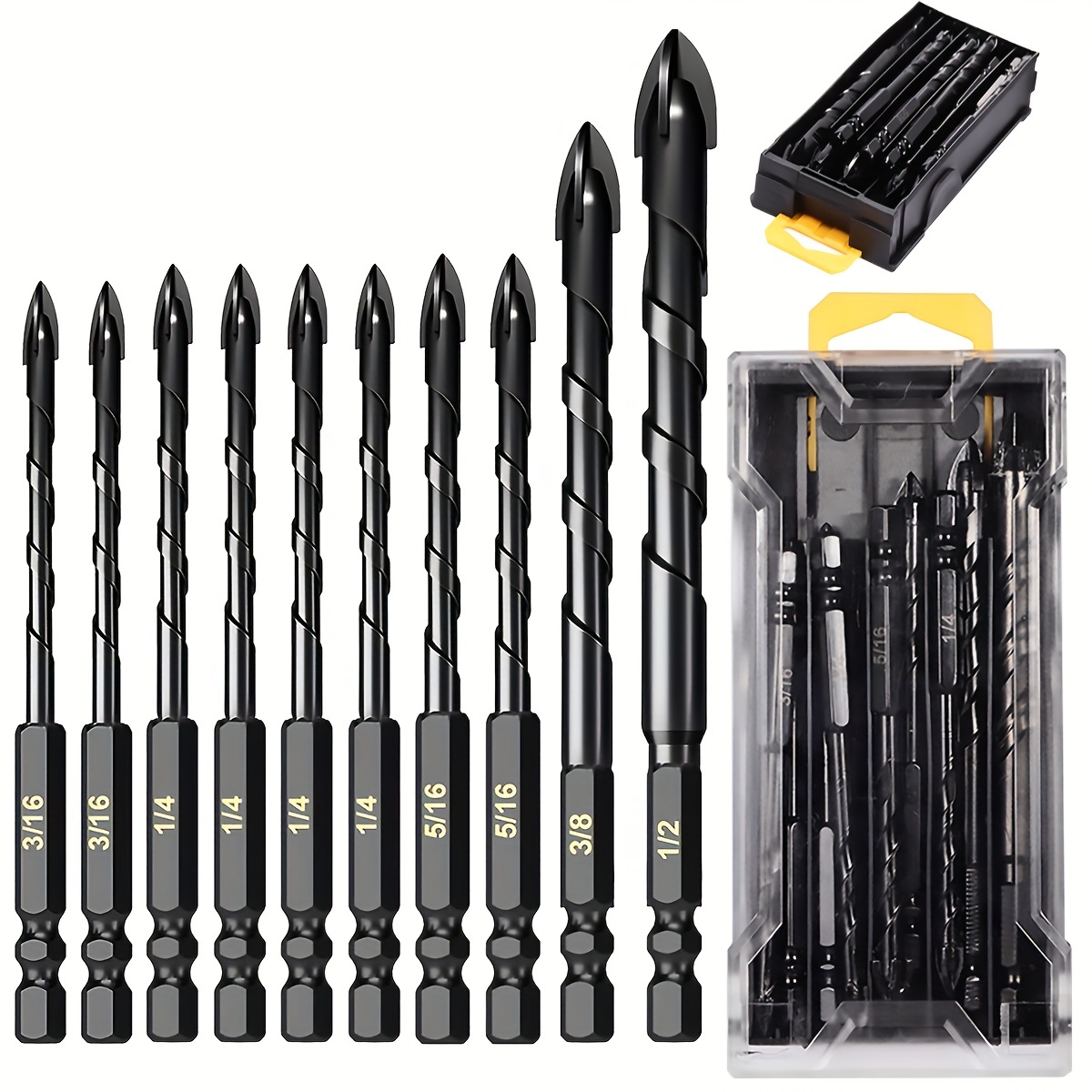 10pcs 3 16 1 2 Concrete Drill Bit Set Masonry Drill Bits For Brick Glass Plastic And Wood Tungsten Carbide Tip Work With Ceramic Tile Wall Mirror