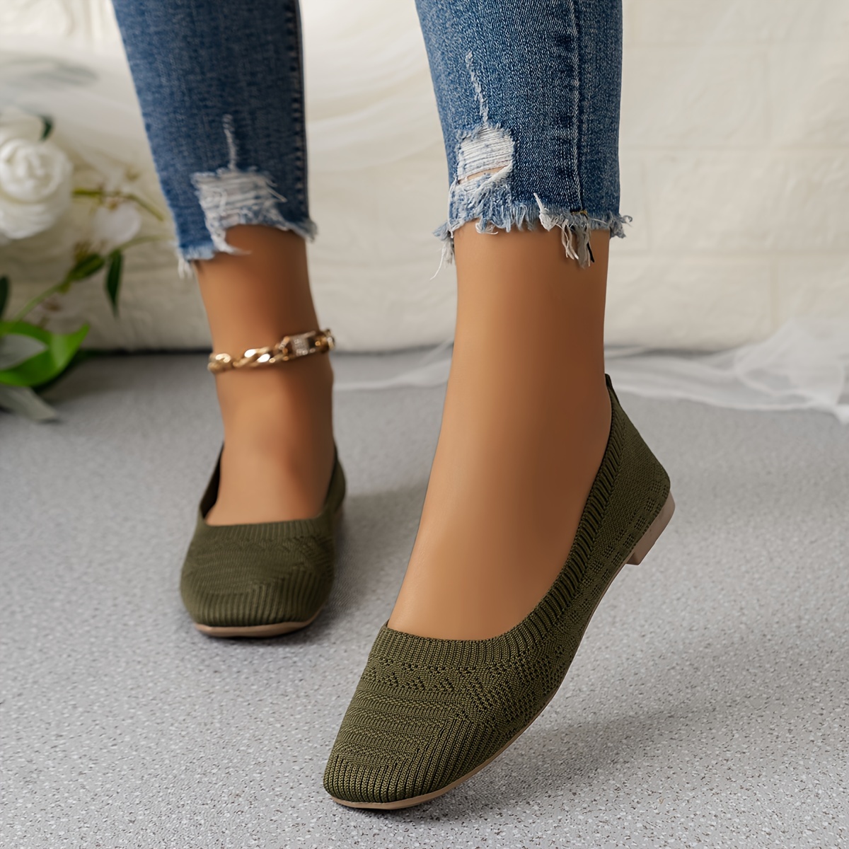 solid color knitted flats women s shallow mouth lightweight