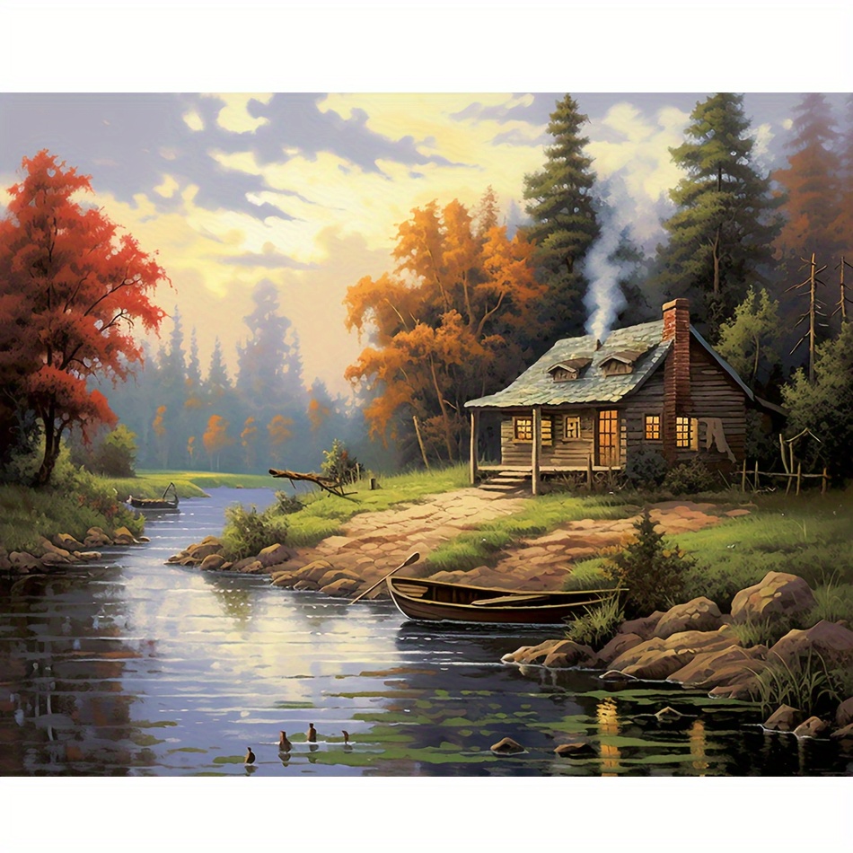 Acrylic Paint by Number Kit On Canvas for Adults Beginner,DIY Adult Crafts  Acrylic Landscape Art Painting Project 16X20 Inch (Autumn in The Town)