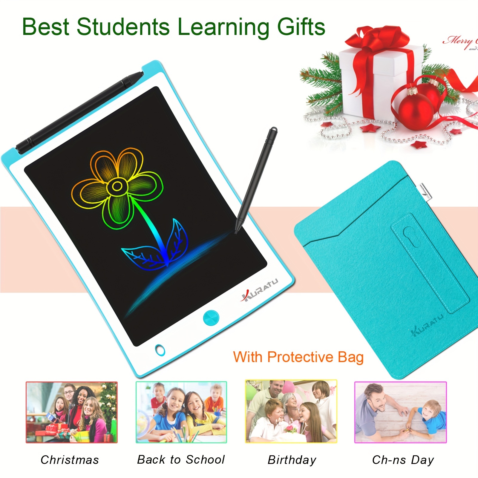 LCD Writing Tablet for Kids 12 Inch, Colorful Doodle Board Drawing Tablet  with Lock Function, Erasable Reusable Writing Pad, Educational Christmas